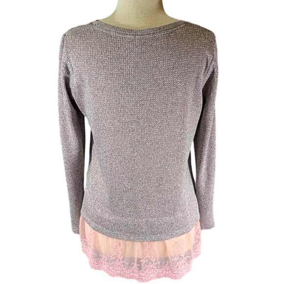 Cato Pullover Sweater Womens Medium Pink Lace Hem Whimsigoth Scoop Neck - Picture 4 of 12
